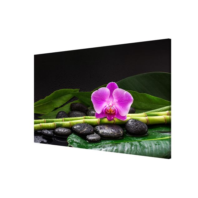 Magnetic memo board - Green Bamboo With Orchid Flower