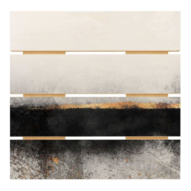 Print on wood - Abstract Golden Horizon Black And White
