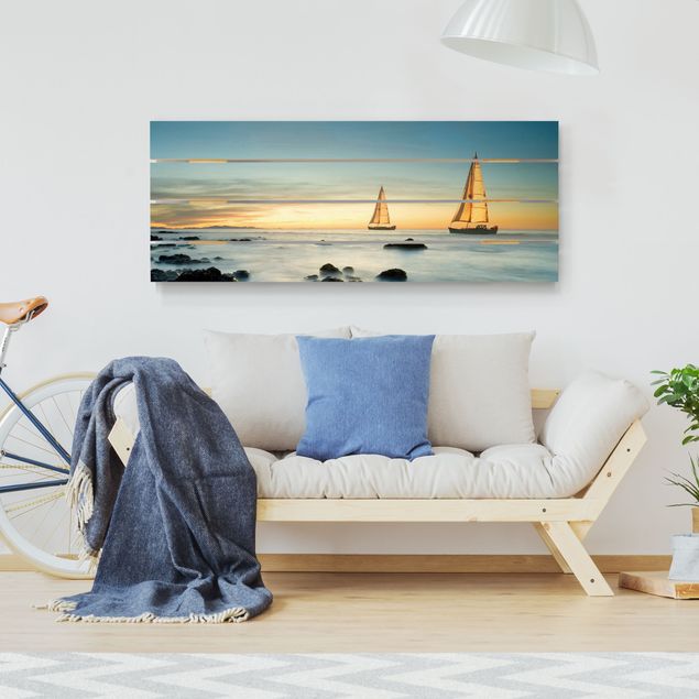 Print on wood - Sailboats On the Ocean