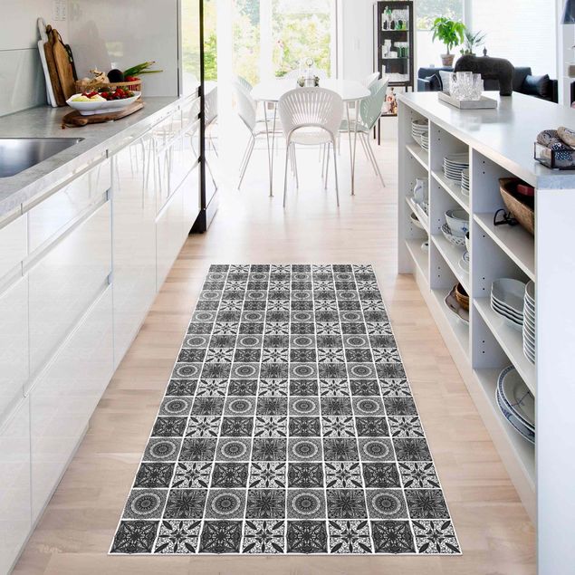 kitchen runner rugs Oriental Mandala Pattern Mix In Black With Glitter Look