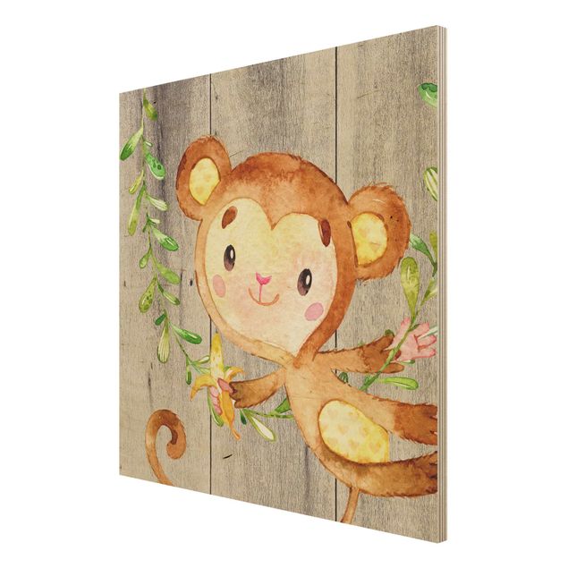 Print on wood - Watercolour Monkey On Wood