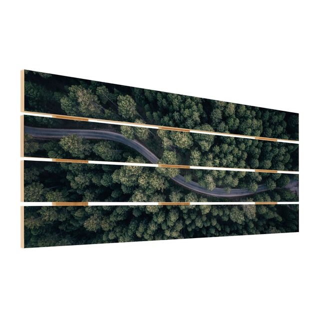 Print on wood - Aerial View - Forest Road From The Top