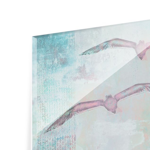 Glass Splashback - Shabby Chic Collage - Seagulls - Square 1:1
