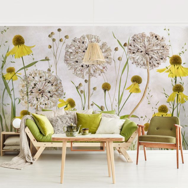 Adhesive wallpaper floral - Allium And Helenium Illustration