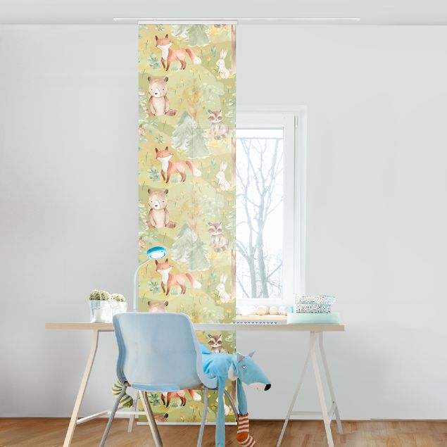 Sliding panel curtain - Rabbit And Fox On Green Meadow