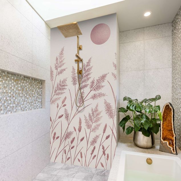 Shower wall cladding - Grasses And Moon In Coppery