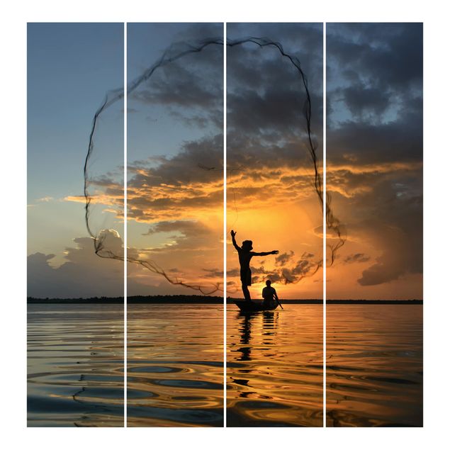 Sliding panel curtains set - Fishing Net At Sunset