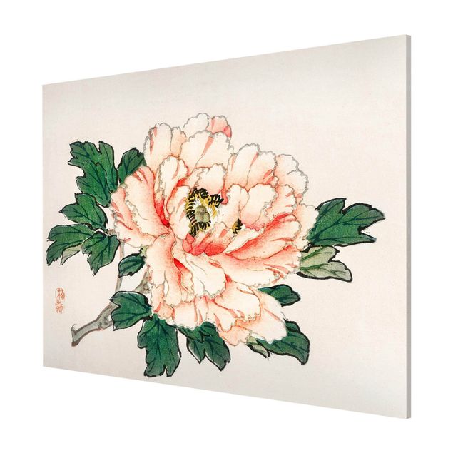 Magnetic memo board - Asian Vintage Drawing Pink Chrysanthemum