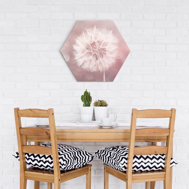 Alu-Dibond hexagon - Dandelion Bokeh Light Pink