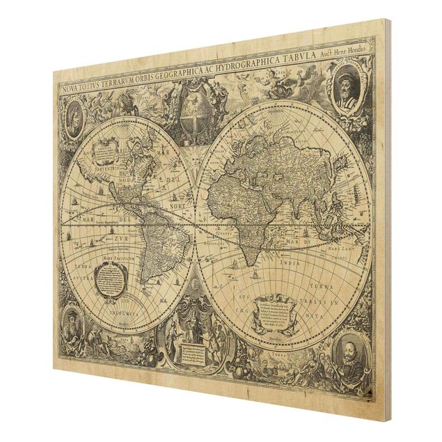 Print on wood - Vintage World Map Antique Illustration