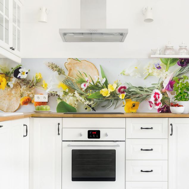 Kitchen splashback spices and herbs Fresh Herbs With Edible Flowers