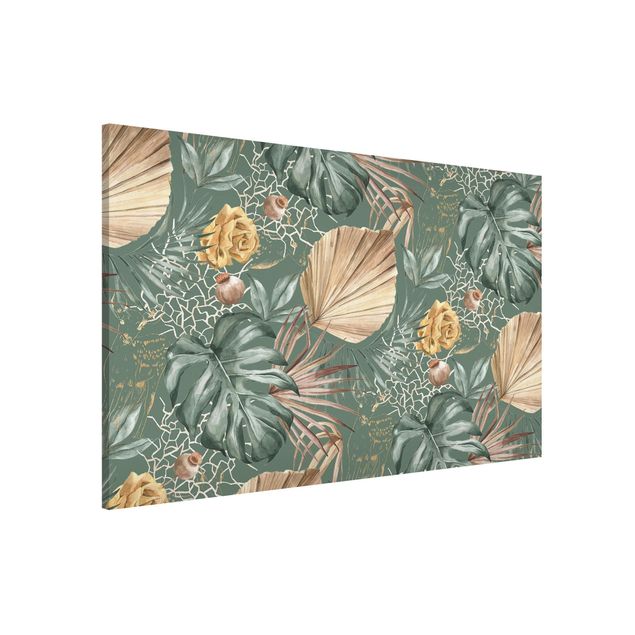 Magnetic memo board - Large Leaves With Roses In Front Of Green