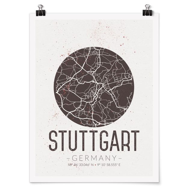 Poster city, country & world maps - Stuttgart City Map - Retro