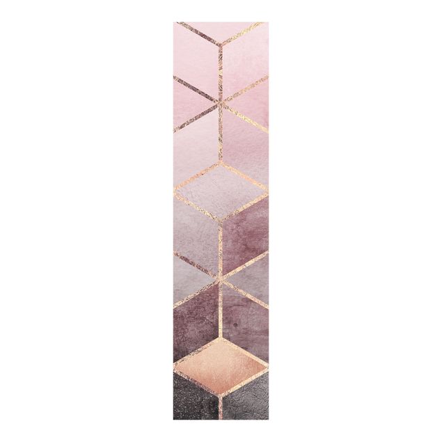 Sliding panel curtain - Pink Grey Golden Geometry
