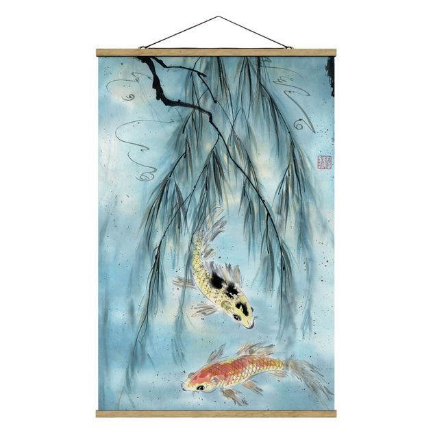 Fabric print with poster hangers - Japanese Watercolour Drawing Goldfish II