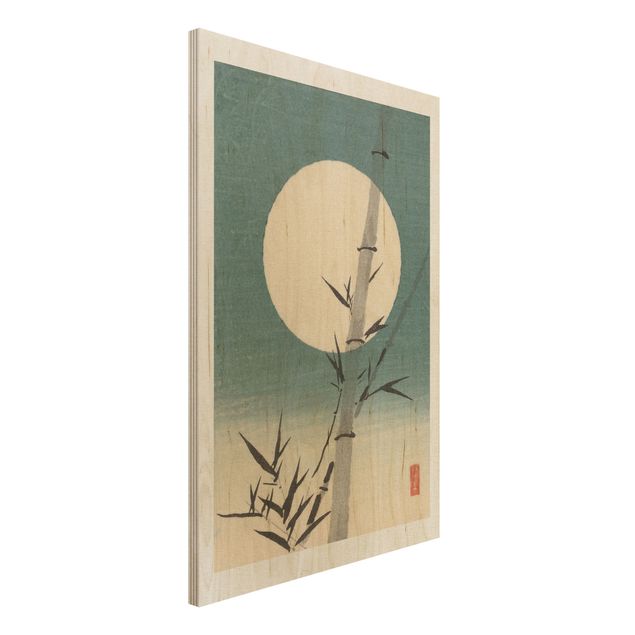 Print on wood - Japanese Drawing Bamboo And Moon