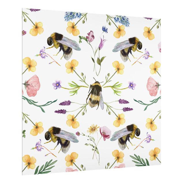 Glass splashback kitchen animals Bees With Flowers