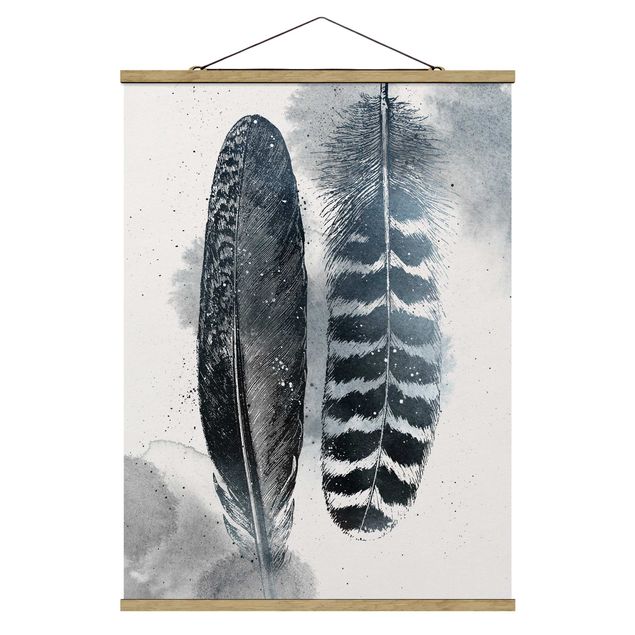 Fabric print with poster hangers - Two Feathers - WaterColours