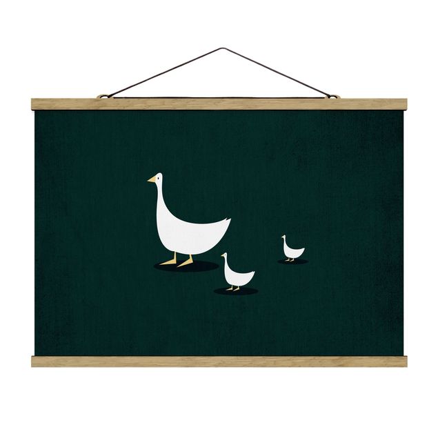 Fabric print with poster hangers - Goose Family On A Trip