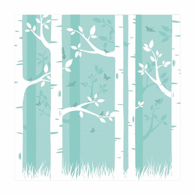 turquoise rugs for living room Green Birch Forest With Butterflies And Birds