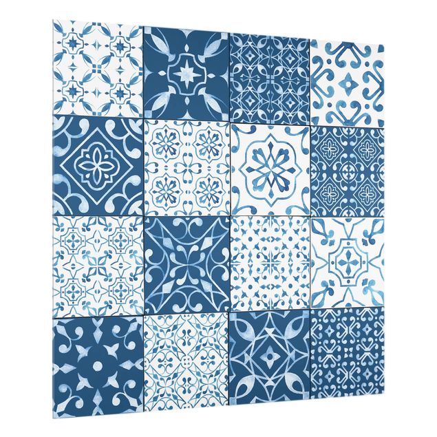 Glass splashback kitchen Tile Pattern Mix Blue White