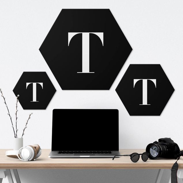 Alu-Dibond hexagon - Letter Serif Black T