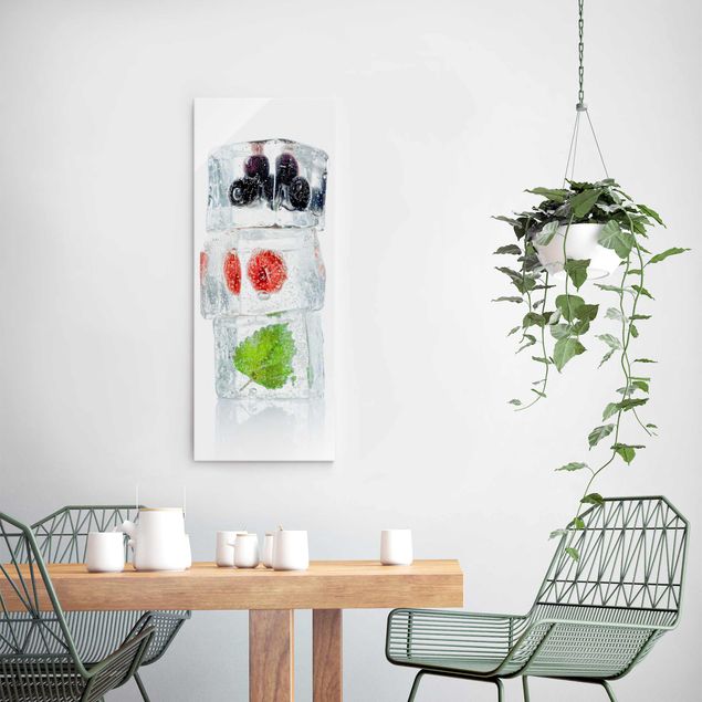Glass print - Raspberry lemon balm and blueberries in ice cube