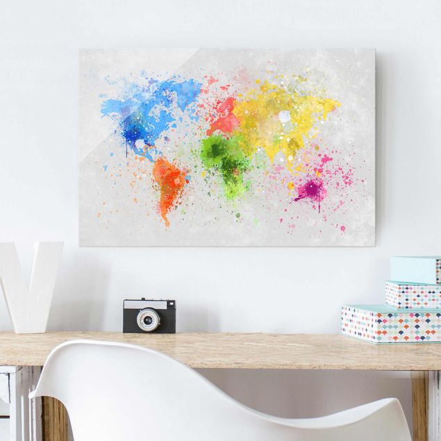 Magnettafel Glas Colourful Splodges World Map