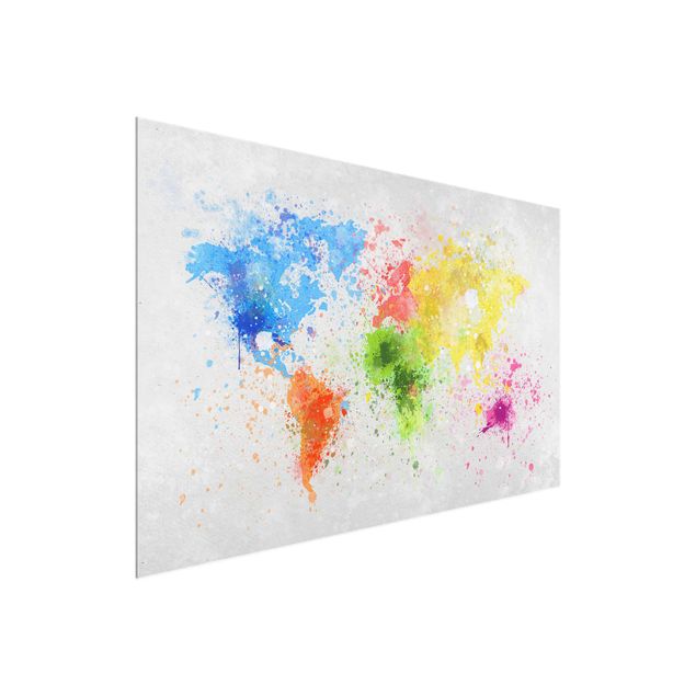 Glass print - Colourful Splodges World Map