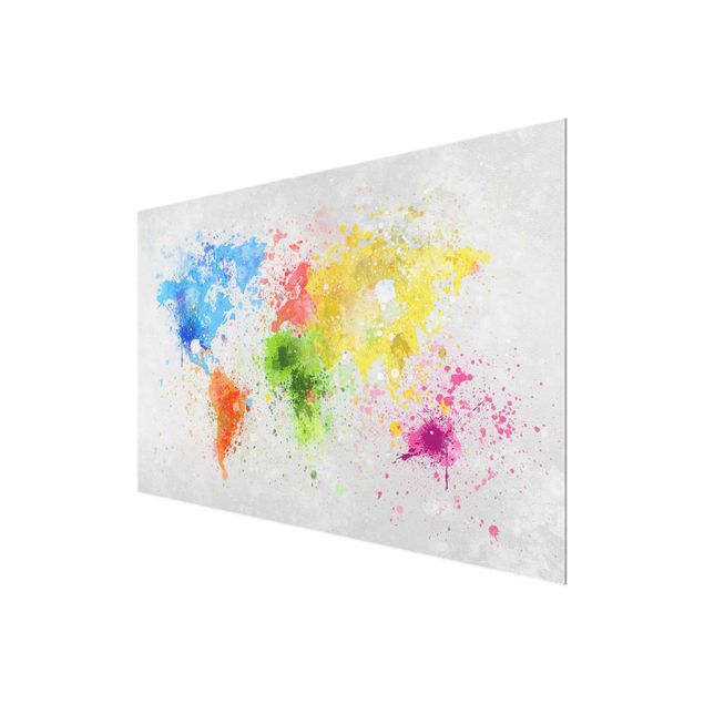 Glass print - Colourful Splodges World Map
