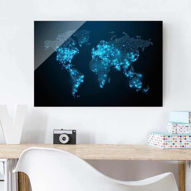 Glass print - Connected World World Map