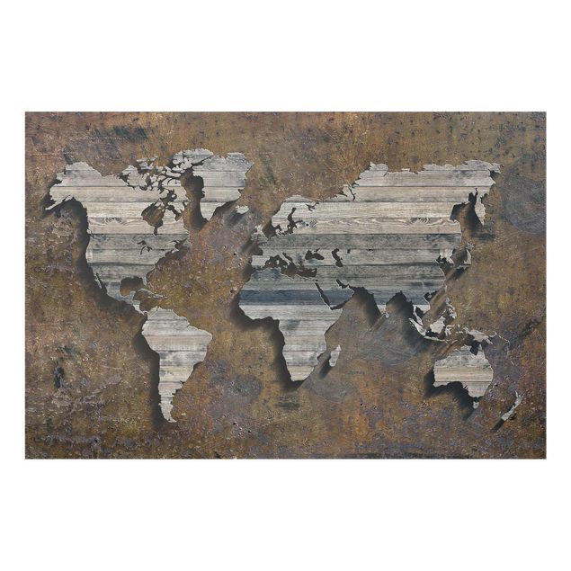 Glass print - Wooden Grid World Map