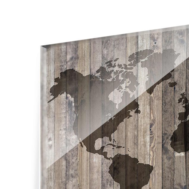 Glass print - Wood World Map