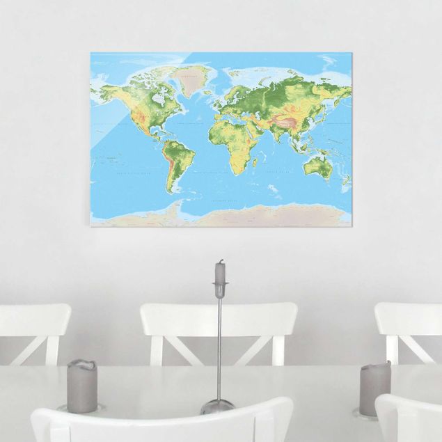 Glass print - Physical World Map