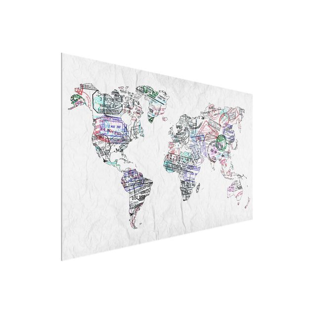 Glass print - Passport Stamp World Map