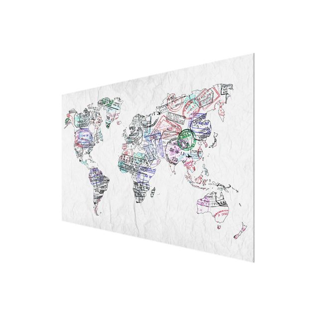 Glass print - Passport Stamp World Map