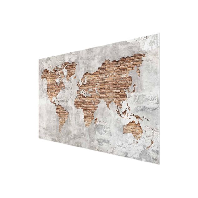 Glass print - Shabby Concrete Brick World Map