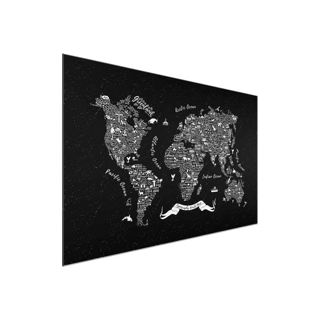 Glass print - Typography World Map Black