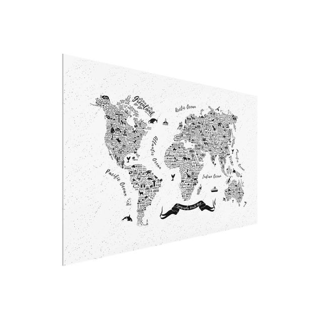 Glass print - Typography World Map White