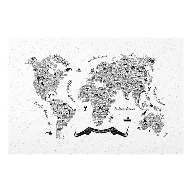 Glass print - Typography World Map White