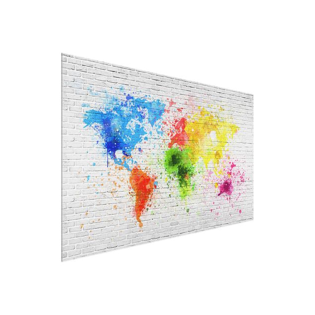 Glass print - White Brick Wall World Map