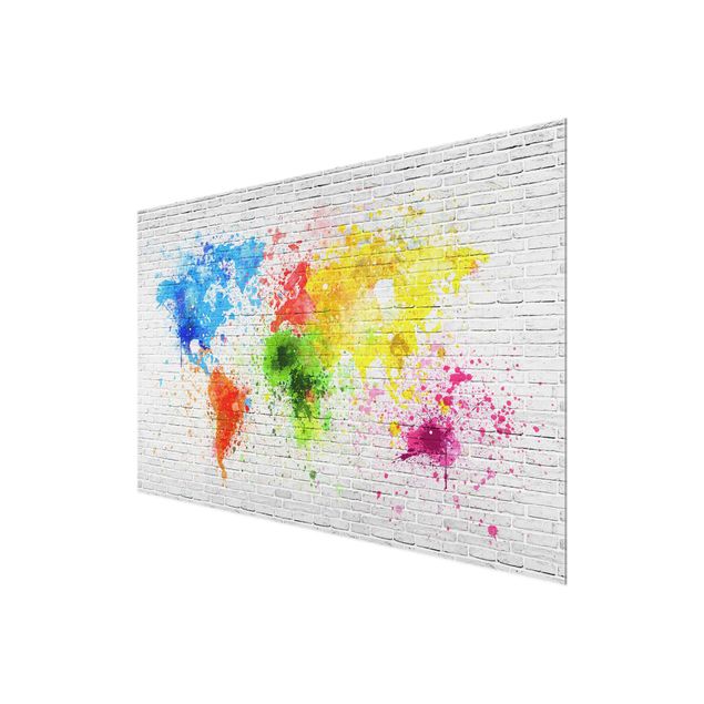 Glass print - White Brick Wall World Map