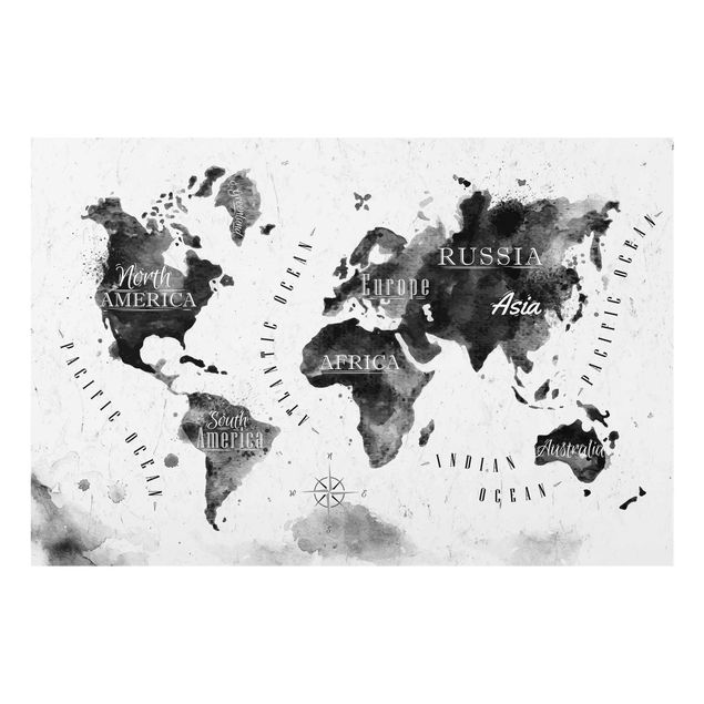 Glass print - World Map Watercolour Black