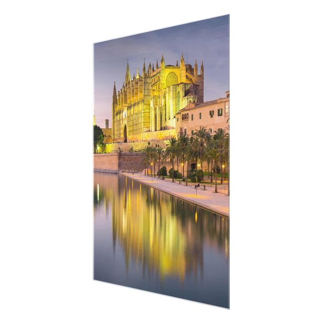 Glass print - Catedral De Mallorca Water Reflection
