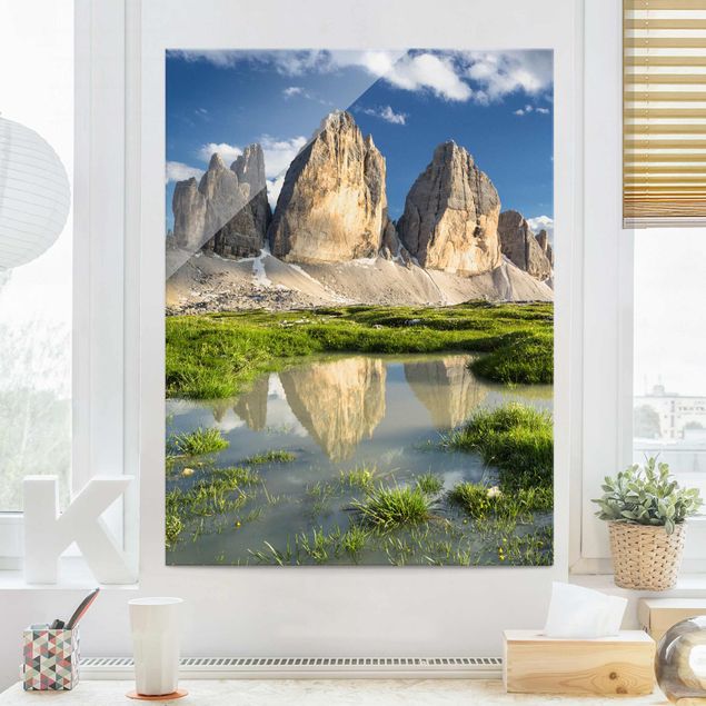 Glass print - South Tyrolean Zinnen And Water Reflection