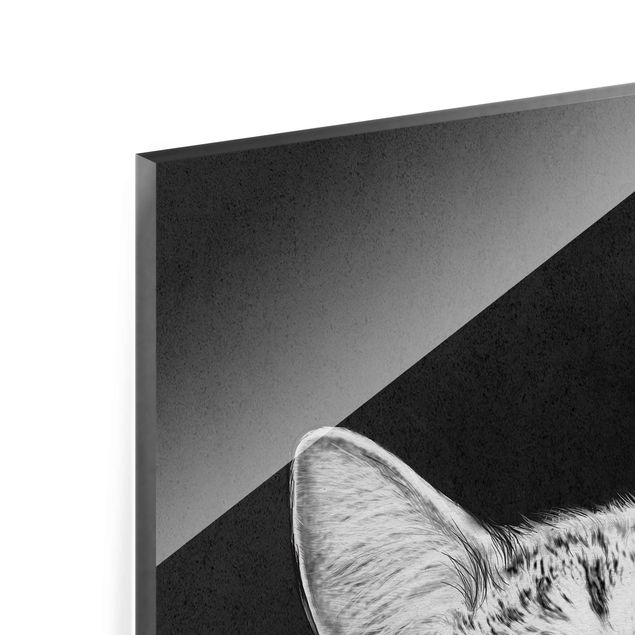Glass print - Illustration Cat Black And White Drawing
