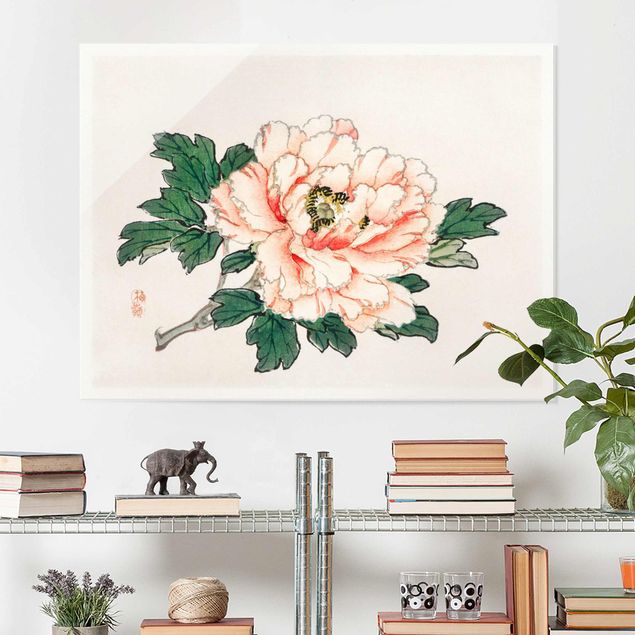 Magnettafel Glas Asian Vintage Drawing Pink Chrysanthemum