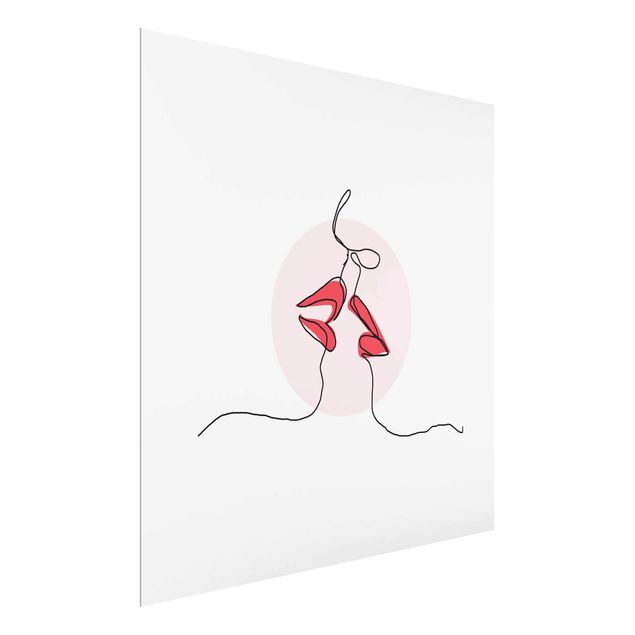 Glass print - Lips Kiss Line Art