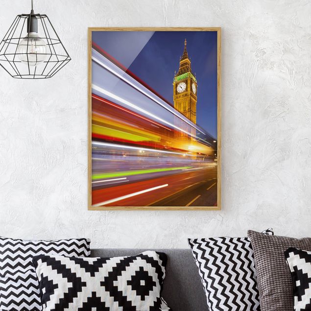 Framed poster - Traffic in London at the Big Ben at night