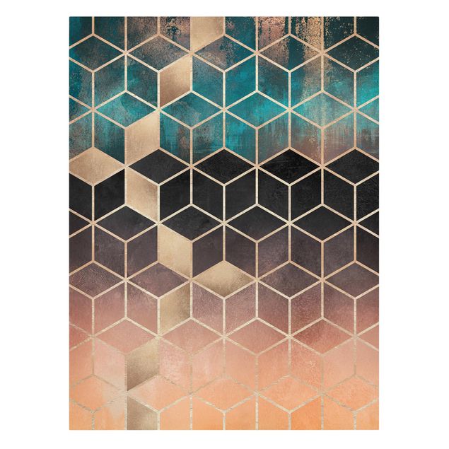 Canvas print - Turquoise Rosé Golden Geometry